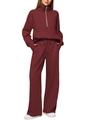 Women's burgundy two-piece track suit with half-zip sweatshirt and wide-leg joggers - Burgundy