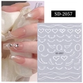 Detaillierte 5D-geprägte weiße Perlen-Nagelsticker mit eleganten Herz- und Wellendesigns - 5D Relief Strass Aufkleber 01(SD-2057)