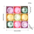 Nine-piece set of macaron-colored painted Christmas balls in a grid box with dimensions - Pink Green Yellow Mixed Style (Q-A02-1)