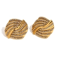 Elegant 18K gold-plated geometric feather stud earrings with sparkling crystals - Geometric Cross Spiral Vortex Zirconia Stud Earrings - Gold