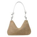 Handgewebte khakifarbene Stroh-Tote-Bag mit weißem Knotengurt in geometrischer Dreiecksform - Weiß