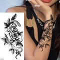 Sketch tattoo sticker showing black rose and snake design on skin and white background - Pattern BK-024