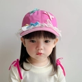 Pink toddler baseball cap with colorful bows, white lace trim and pearl chain - Head 46-52cm (1-6Y) / Red