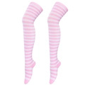Pink and white striped over-knee thigh high socks for cosplay and daily wear - Pink & White Thin Stripes