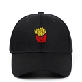 Classic black cotton baseball cap featuring high-quality cartoon fries embroidery - Adjustable / Black