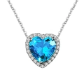 Silver necklace featuring a heart-shaped blue sapphire pendant surrounded by small diamonds - Tz-25