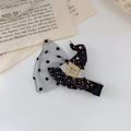 Zwarte glitter toenaarshoed haarspeld met polkadot netluier en zilverkleurig lintje - Zwarte Hoed Polkadot Mesh Haarclip