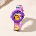 Purple cartoon dinosaur quartz watch with soft silicone strap and 3D decorative elements - Purple