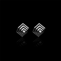 Men's punk geometric hook stud earrings in matte black finish with 3D minimalist style - 3D Multilayer Cube Pair / Silver Black
