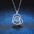 S925 sterling silver heart necklace with dancing Moissanite stone on blue background - 925 Silver / 5mm High Carbon Stone