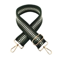 Adjustable green woven bag strap with geometric patterns and gold metal buckles - Dark Green