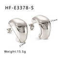 Detailed view of silver C-shape earrings with dimensions 21x11mm and weight specifications - Irregular C-Shape Silver Style (HF-E3378-S) / 18K Gold