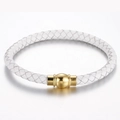 Minimalist white braided leather bracelet for men featuring a gold magnetic ball clasp - White (KB115155-KFC)