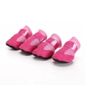 Breathable rose red mesh pet walking shoes with anti-slip rubber soles and velcro straps - S / Pink
