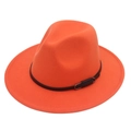 Detailed shot of bright orange fedora hat featuring a black leather belt with metal buckle - M(56-58cm) / Orange