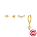 Set van 4 S925 sterling zilveren gouden oorbellen met marquise en sterrenhanger - 925 zilver / Goud Stijl 2