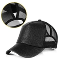 Cappellino nero glitterato con foro per coda alta e retro in rete traspirante - Taglia Adulto (Regolabile) / Nero a Cinque Pannelli