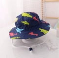 Kids navy bucket hat with colorful dinosaur prints and adjustable chin strap - EU 48 / Navy Dinosaur