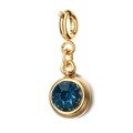 Close-up of a 6mm blue round-cut gemstone pendant with a golden stainless steel bail - [Spring Ring Clasp] March Peacock Blue