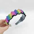 Baroque rainbow rhinestone headband with sparkling pleated wave design on white background - Gorgeous Rainbow Rhinestone