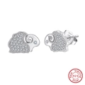Cute S925 sterling silver sheep stud earrings with shiny white zircon stones - Silver Sheep Studs SE401-P / Silver