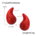 Red teardrop resin earrings measurement showing 3cm height and 1.7cm width dimensions - F1262-Gold Water Drop Textured Red Earrings