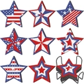 Set of 8 USA flag themed star-shaped diamond painting coasters with a black metal holder - 8Pcs Star Shape Independence Day Coaster Set with Black Stand