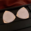 Rose gold geometric drop earrings with light pink pearlescent inlay on black leather background - 14K Gold Plated Triangle (11# Silver Pin-Gold-14K Plated Triangle)