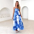 Vestido largo de verano con estampado floral azul tirantes finos y dobladillo fluido - XL / Orquídea Azul