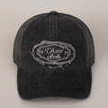 Vintage gewaschene schwarze Baumwoll-Basecap mit bestickten Patches und Used-Look-Effekt - Schwarz