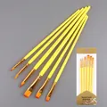 6-piece set of professional yellow paint brushes with varied tips for acrylic and watercolor - Yellow Plastic Handle HB6178HS / Yellow