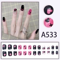 Set di unghie finte con motivi a cuore neri e rosa, 24 pezzi in varie dimensioni - Tipo di Colla / Stile Cuore a Scacchi Nero Rosa (A533)