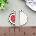 Watermelon pattern semi-circle alloy pendant charm with silver back for DIY jewelry - Red Watermelon 8x17mm