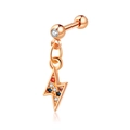 Rose gold lightning bolt stud earring with colorful zircon and screw ball backing - Rose Gold Lightning