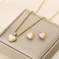 Titanium steel jewelry set with heart-shaped shell pendants and twisted chain necklace - 2-Piece Set (Necklace+Earrings) / Gold