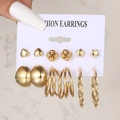 Golden earrings set with 6 pairs of heart and geometric designs on a display card - Heart Knot Star Style (5752201HB)