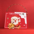 Scatola regalo di Natale con manico dorato e stampa di Babbo Natale in rosso vivace - Babbo Natale che cavalca una renna