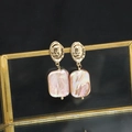 Baroque pearl drop earrings with gold vintage relief portrait on black background - Portrait Stud Purple Square Baroque