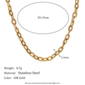 Collier chaîne O en acier inoxydable plaqué or 18K pour femme sur fond blanc - 35+5CM / Doré