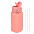 Matte pink orange 650ml stainless steel sports bottle with straws and cleaning brush - 650ml / Coral Pink