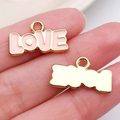 Pink enamel heart-shaped LOVE pendants in gold-plated alloy for DIY jewelry - Pink LOVE Letter Plate (21199)