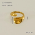 Irregular 18k gold plated stainless steel open ring with fluid water drop design - Streamlined Teardrop Style (ZR838G)