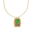 Collana a sfere in acciaio inossidabile placcata oro 18K con ciondolo quadrato verde - Design Stella Arcobaleno (Oro-2)