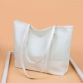 Minimalist white oxford tote bag with large capacity and elegant stitching details - White