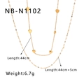 Detailed view of golden double-layer necklaces with heart pendant and leaf texture chain - Gold Double Layer Heart Style (NB-N1102) / 18K Gold