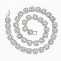 Silver Cuban link necklace featuring square sapphire-style rhinestones and crystals - White Rhinestone / 16inch / Silver