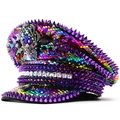 Sparkly multi-color sequin captain hat with purple spikes and rhinestones for festivals - Adjustable (56-58cm) / Multicolor Sequin With Purple Spikes