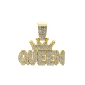 Golden alloy QUEEN pendant with crown and sparkling crystals for hip hop jewelry style - Pendant Only / Gold