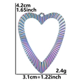 Rainbow heart charm with textured waves showing dimensions of 4.2cm by 3.1cm - Heart Pendant / Rainbow