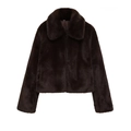 Veste courte en fausse fourrure pour femmes en marron foncé avec large revers - XS / café